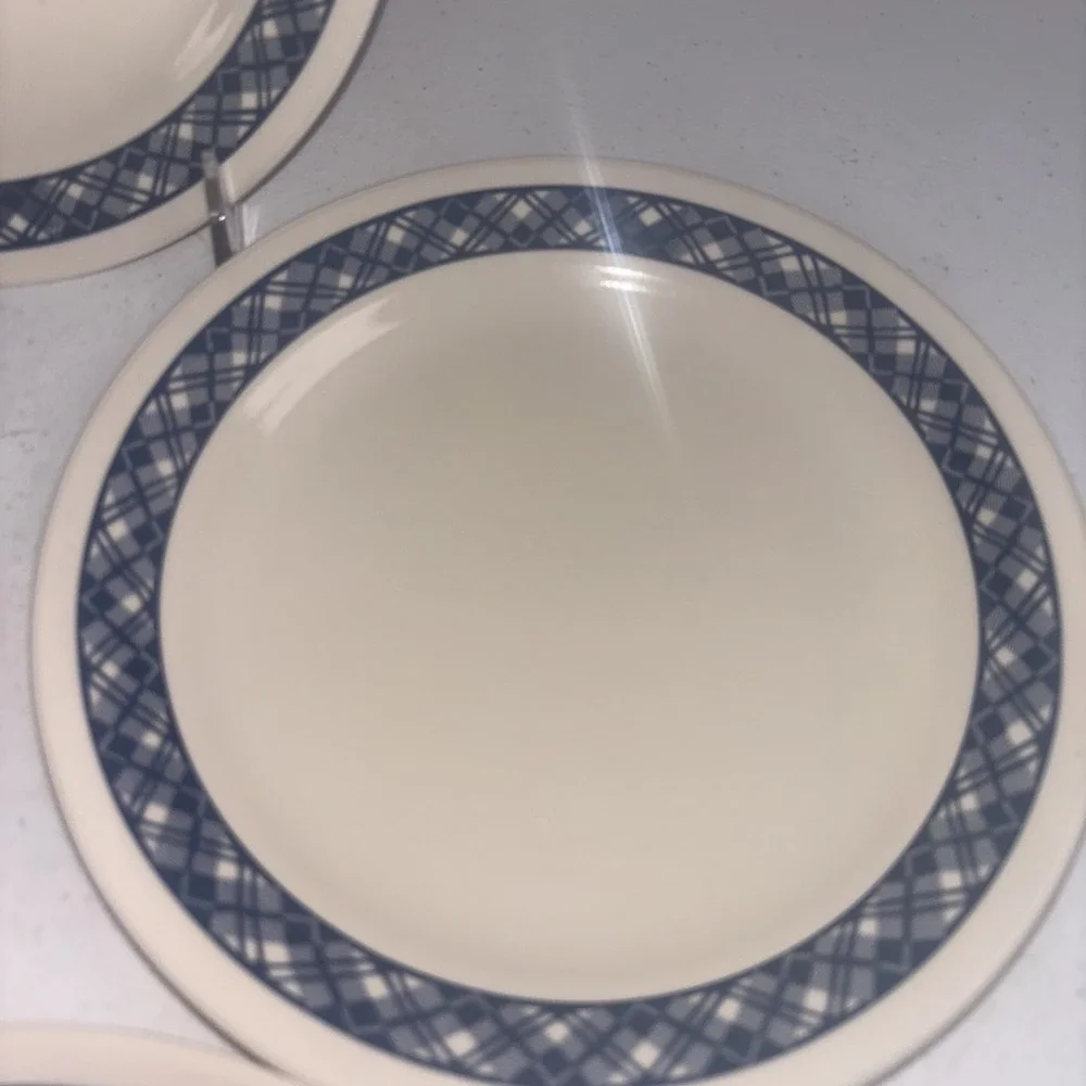 Corelle BLUE PLAID Bread Salad Plates  7 1/4